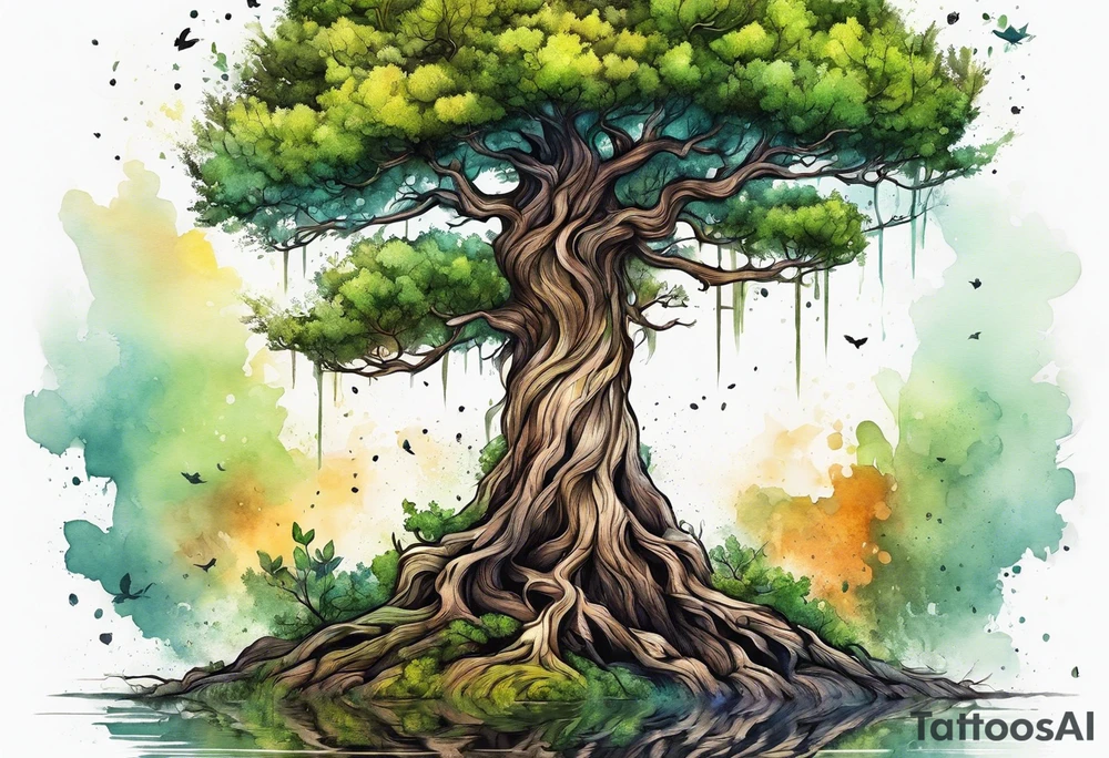 a tall skinny tree with deep roots tattoo idea