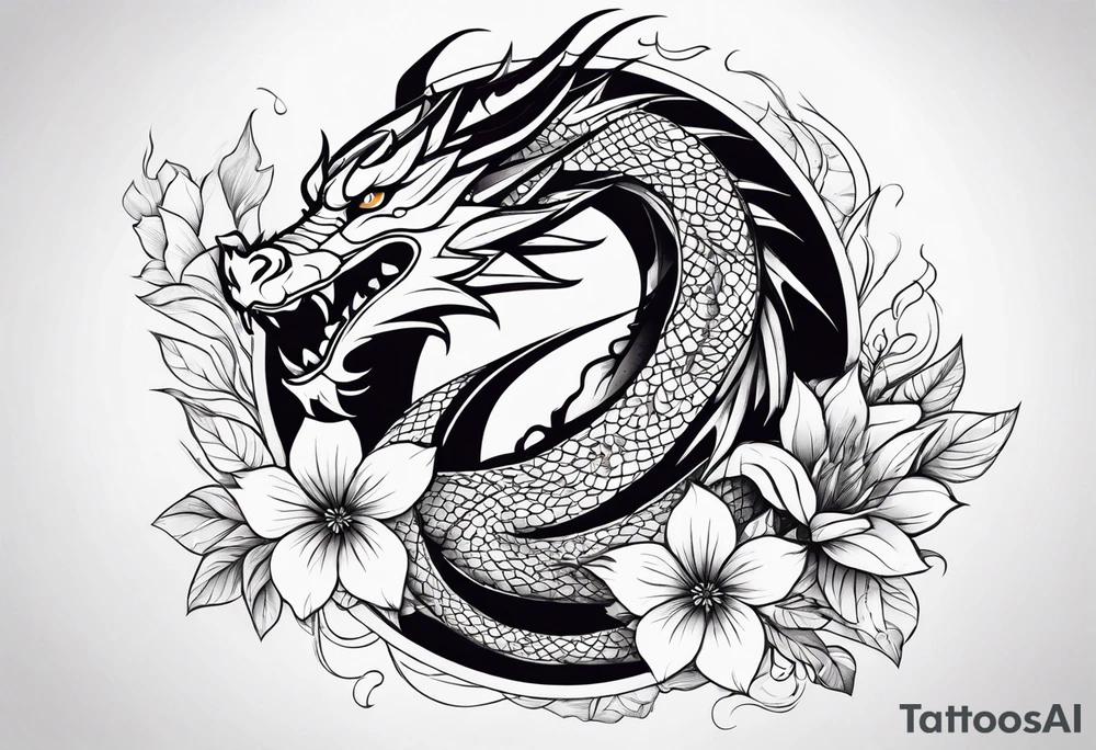 Design for tattoo sleeve - dragon with flowers tattoo idea