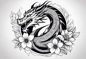 Design for tattoo sleeve - dragon with flowers tattoo idea