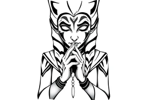 Ahsoka praying with rosary in hands tattoo idea