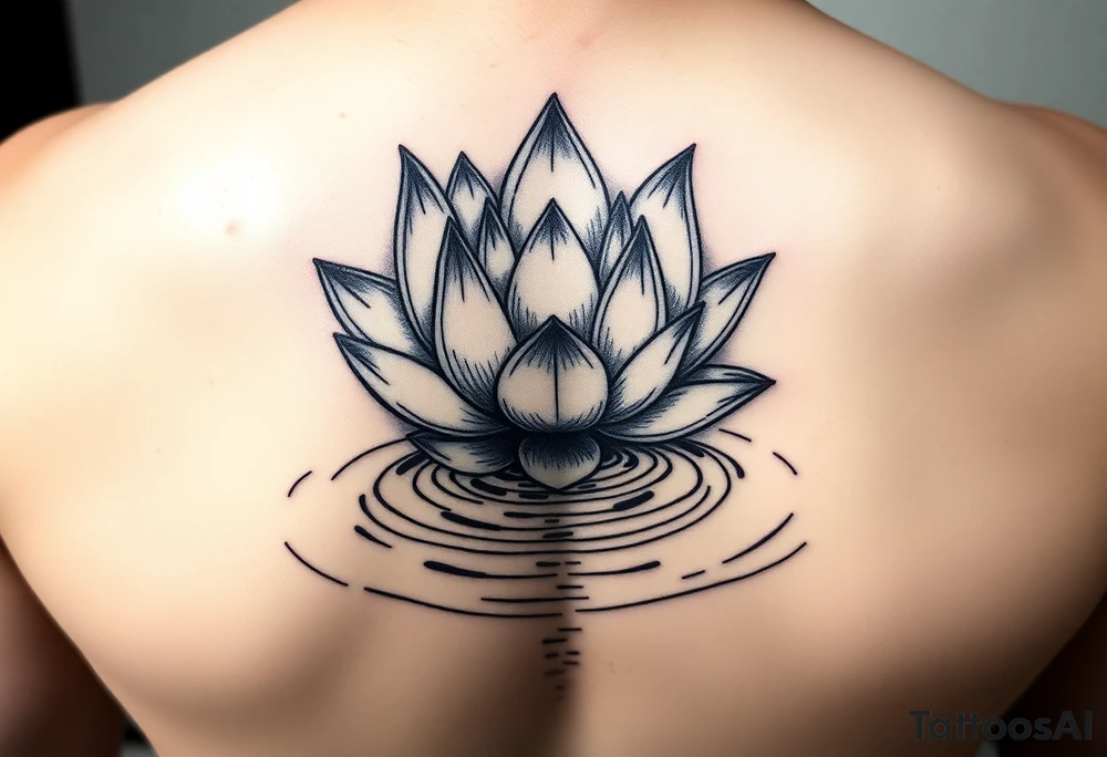 serene lotus flower emerging from sacred waters with ripples tattoo idea