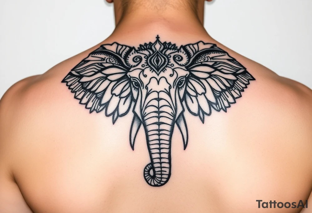 elephant head mandala upturned trunk henna tattoo idea