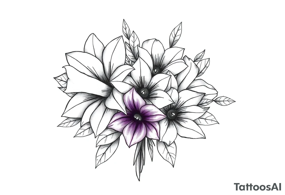 small flower bouquet that has daffodil, violet and narcisuss tattoo idea