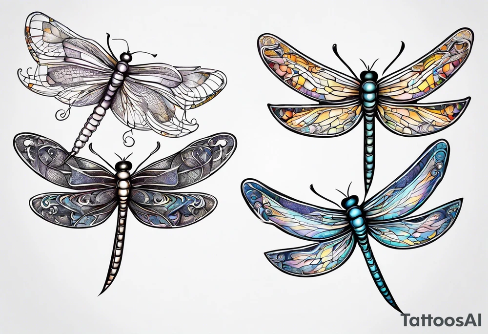4 dragonflies flying together simple tattoo idea