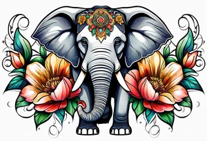 elephant with flowers tattoo idea