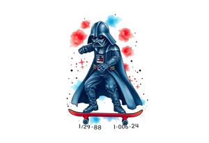 blue and red Skateboarding TALL Darth Vader
WORDS in star wars font "Darth Carter"
12/29/88-01/06/24 tattoo idea