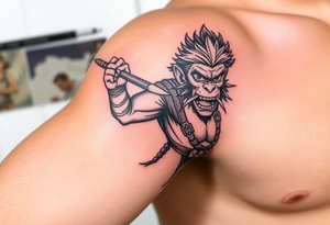 powerful majestic monkey king son wukong as monkey d luffy tattoo idea