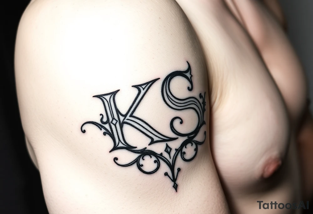 Tatuaje de ornamenta gótica que forme las letras las letras "KS" tattoo idea