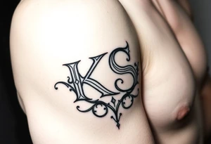 Tatuaje de ornamenta gótica que forme las letras las letras "KS" tattoo idea