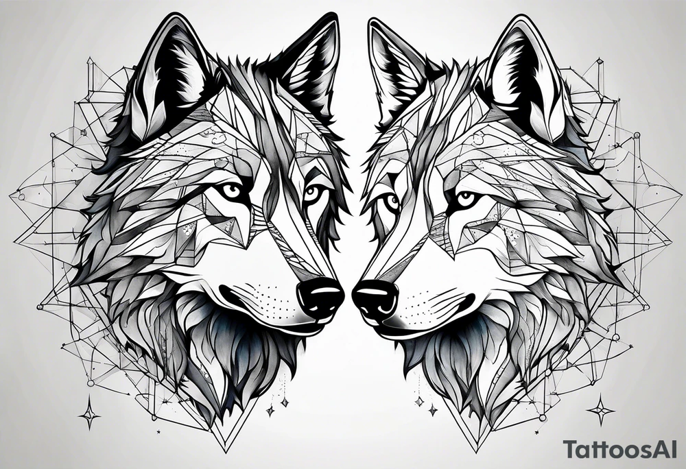 Constellation, two animal wolf, géométric tattoo idea