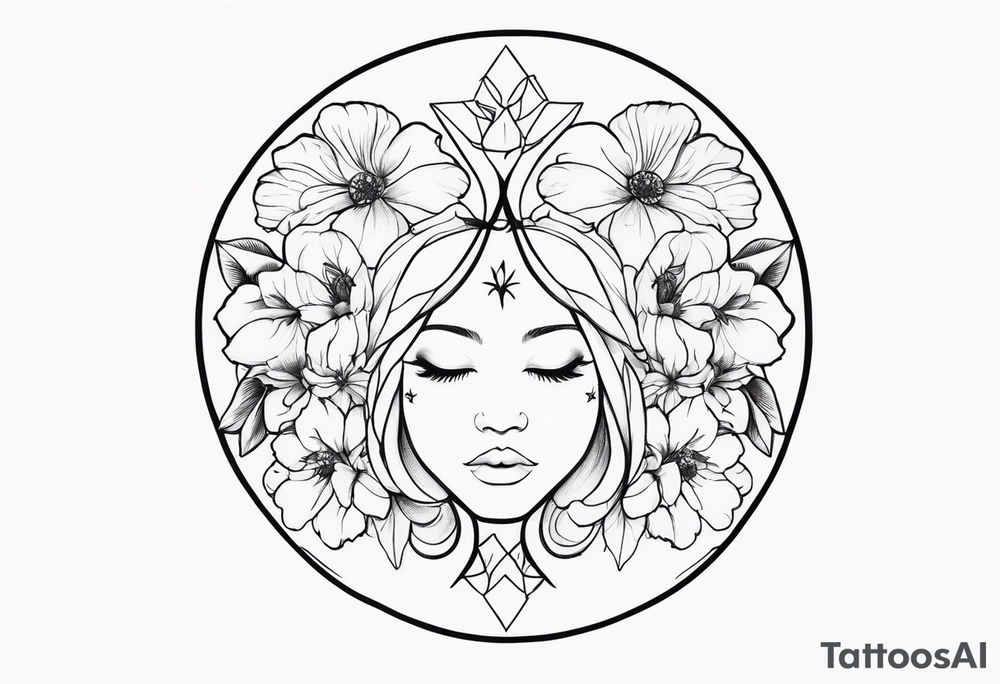 Gemini zodiac with flowers tattoo idea
