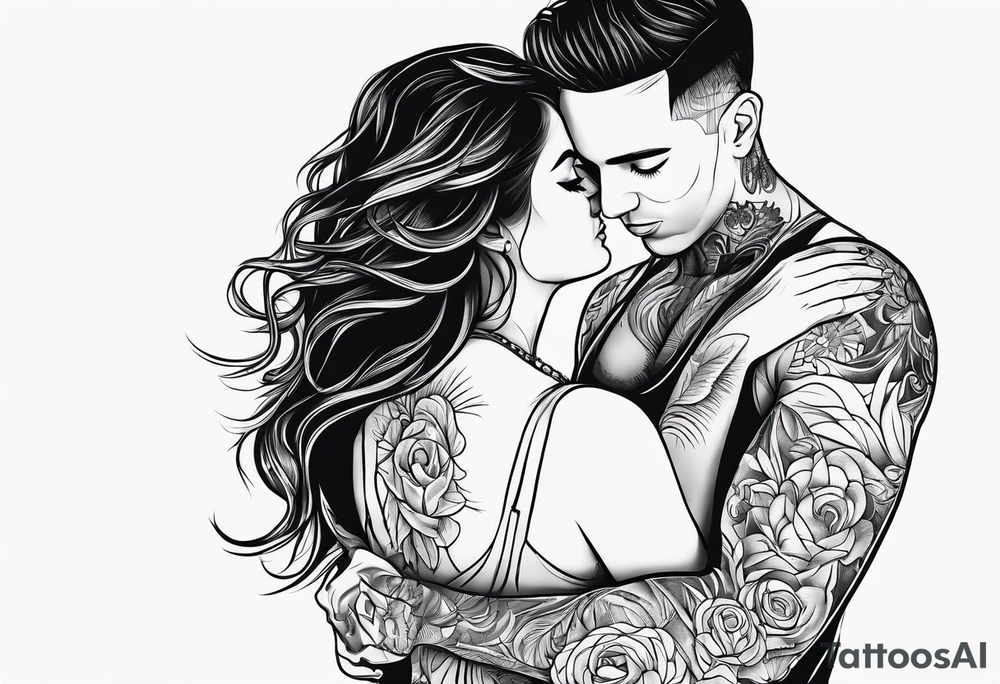 outline of people hugging tattoo idea