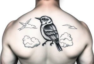 Kentucky bluebird with realistic clouds tattoo idea