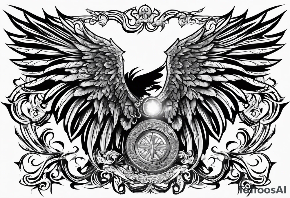 The word Glenn on a banner with angel wings tattoo idea