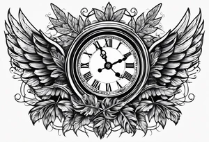 skeleton key wings clock leaves tattoo idea