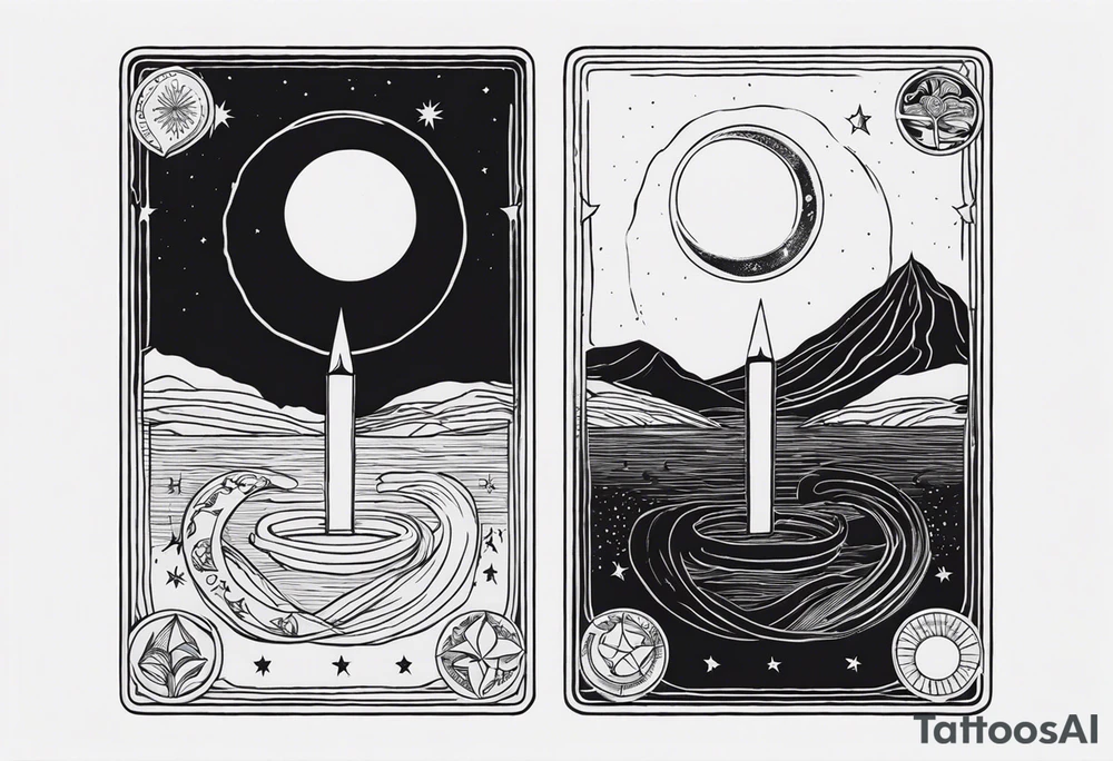 Two tarot cards, one sun and one moon, contrasting colours tattoo idea