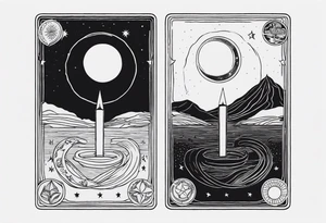 Two tarot cards, one sun and one moon,  contrasting colours tattoo idea