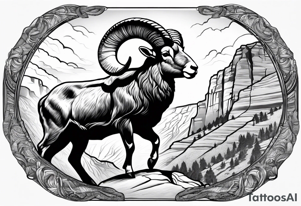 Bright angel trail with a big horn sheep,  forearm tattoo idea