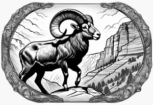 Bright angel trail with a big horn sheep,  forearm tattoo idea