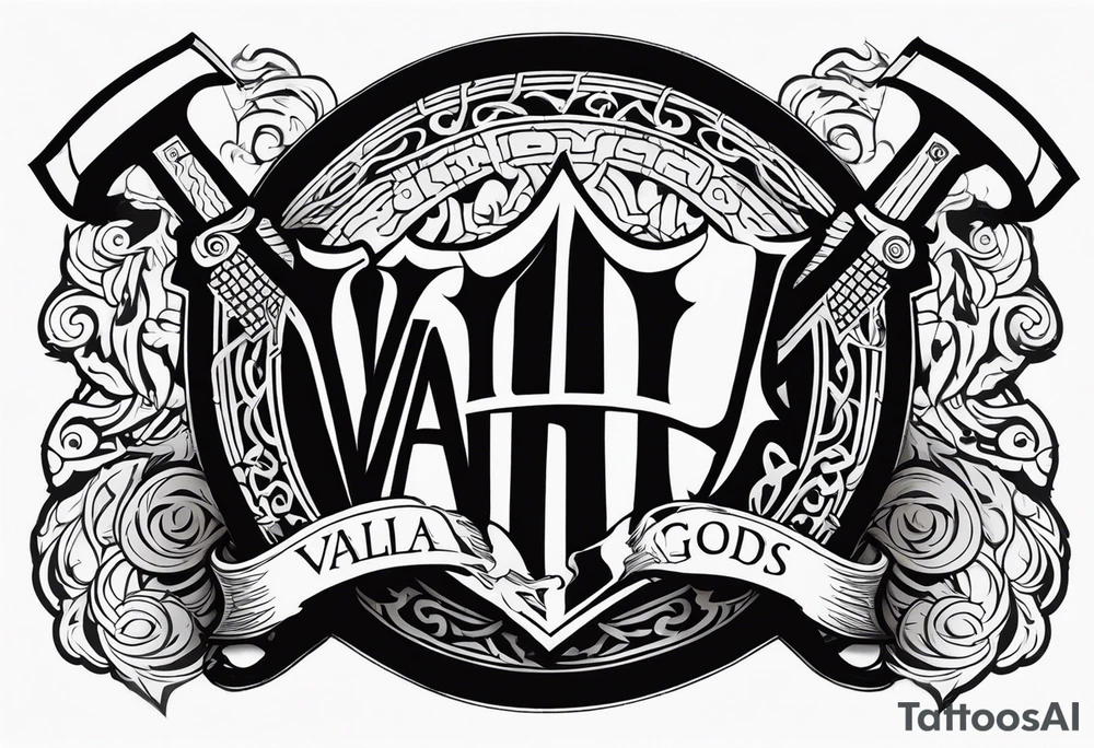Valhalla viking gods shield hatchet sword tattoo idea