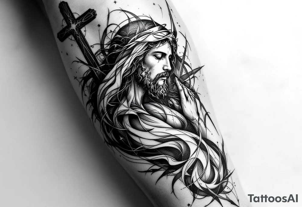 full arm and am looking for ideas of imagines that represent starting from adam and eve until the death of jesus on the cross that represent sin tattoo idea