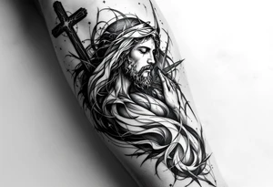 full arm and am looking for ideas of imagines that represent starting from adam and eve until the death of jesus on the cross that represent sin tattoo idea