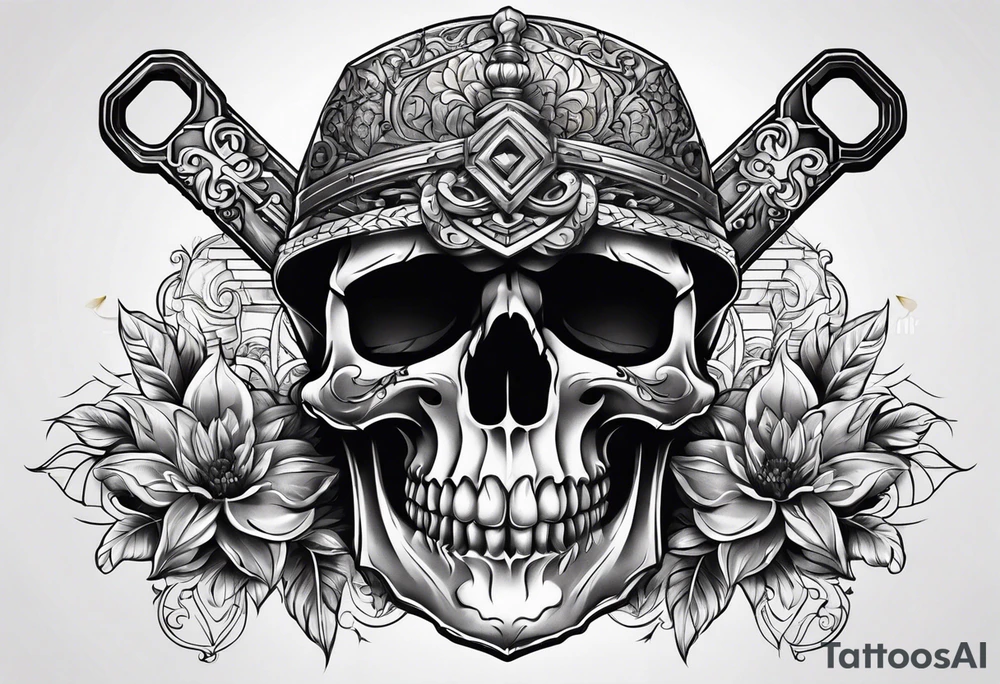 Skull key horizontal tattoo idea