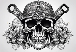 Skull key horizontal tattoo idea