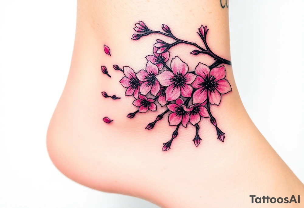 delicate cherry blossoms swirling in spring breeze with petals tattoo idea