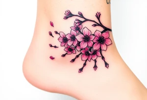delicate cherry blossoms swirling in spring breeze with petals tattoo idea
