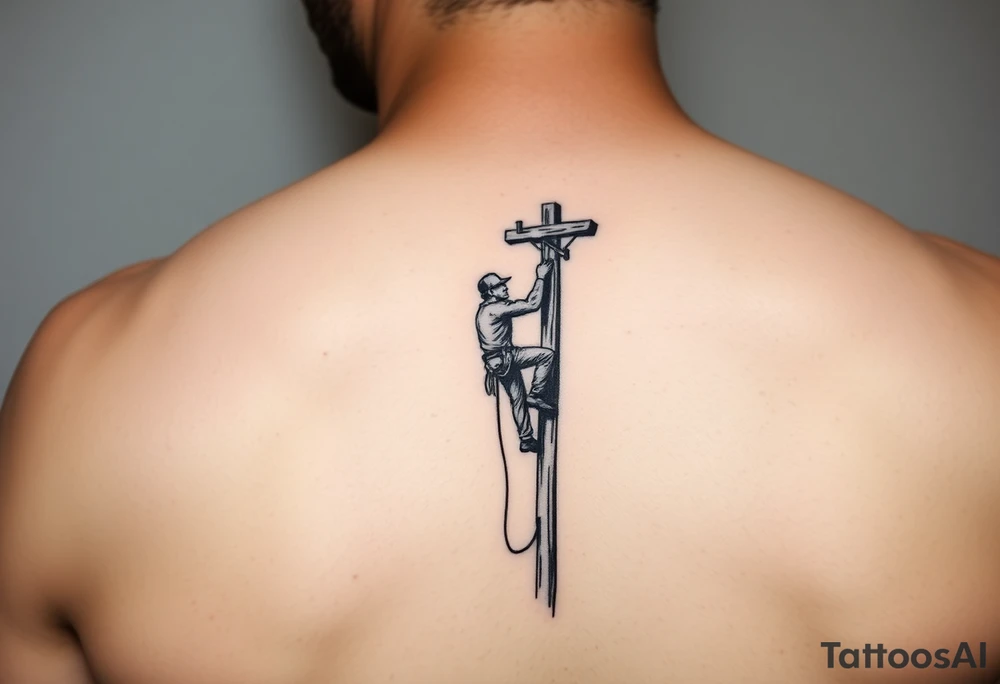 power lineman climbing a wooden 12kv pole tattoo idea