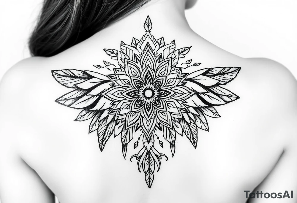 spiritual feathers ornamental mandala shaman tattoo idea
