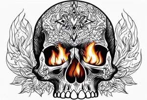 Skull on top of fire praying tattoo idea