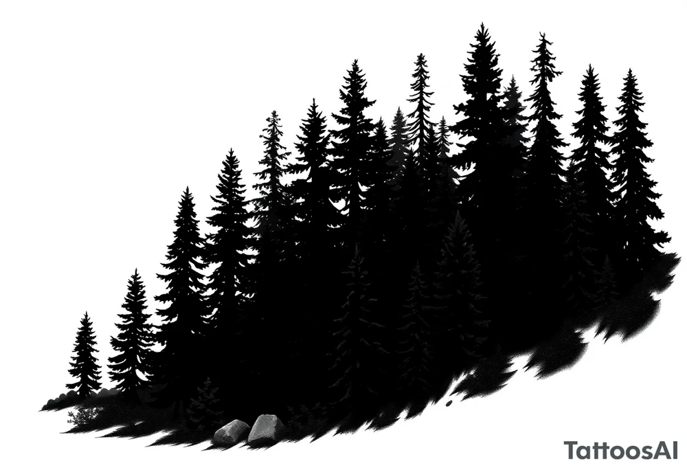Coniferouse forest silhouette with black and gray trees tattoo tattoo idea