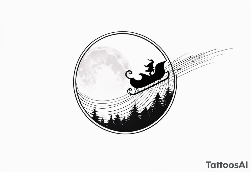 Santa flying across the moon with his sleigh tattoo idea