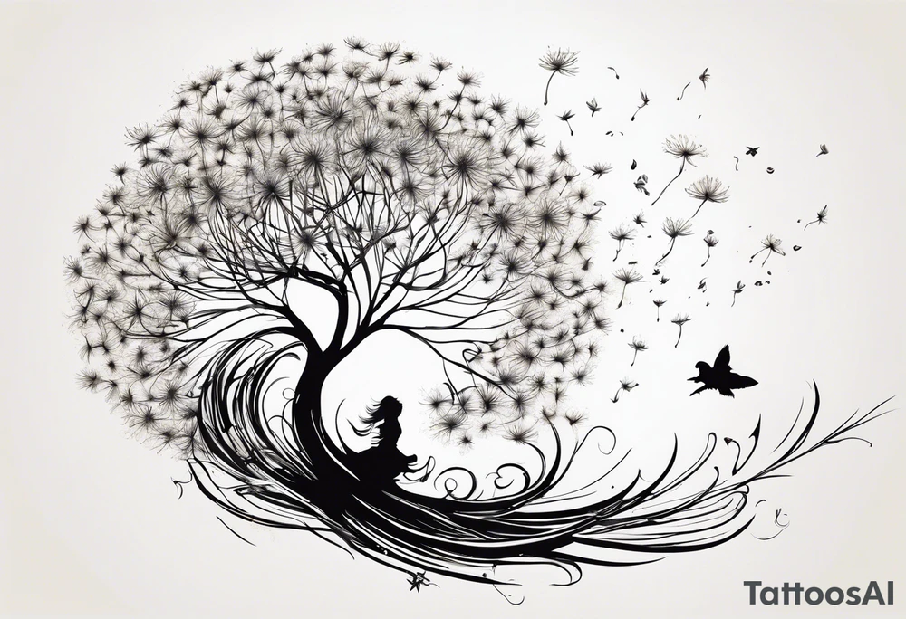 Blowing dandelion flying away tattoo idea