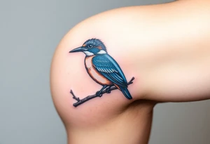 Kingfisher bird sitting on a branch tattoo idea