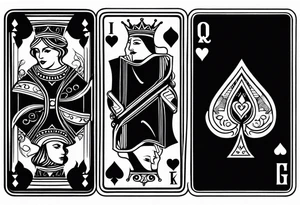 one playing card with both queen of hearts and king of spades incorporated in extreme minimalistic  style tattoo idea