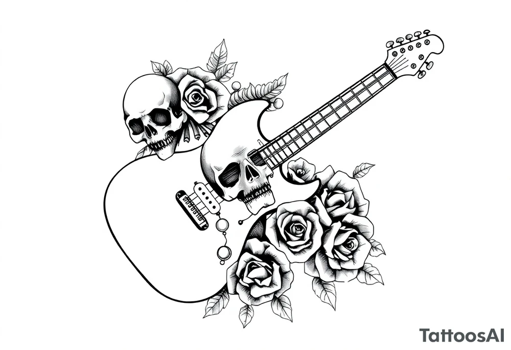 Electric guitar with skulls and roses tattoo idea