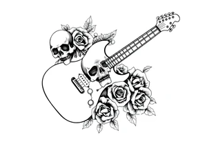 Electric guitar with skulls and roses tattoo idea