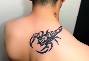 Large black scorpion, forked tail with stinger, unique drawing style tattoo idea