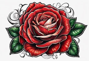Red rose with a pearl necklace tattoo idea