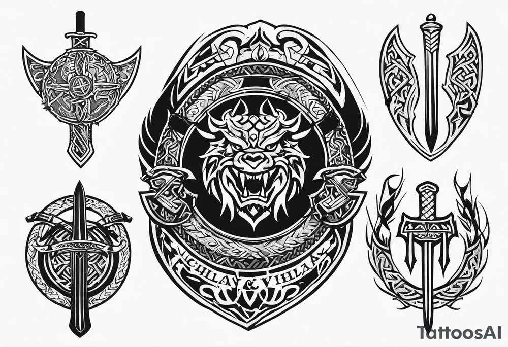 Viking sword Valhalla dragon shield tattoo idea