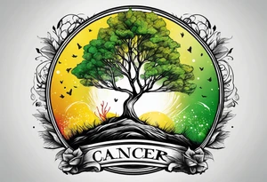 birch tree and includes the following wording "fuck cancer"
with yellow, green and red colours tattoo idea
