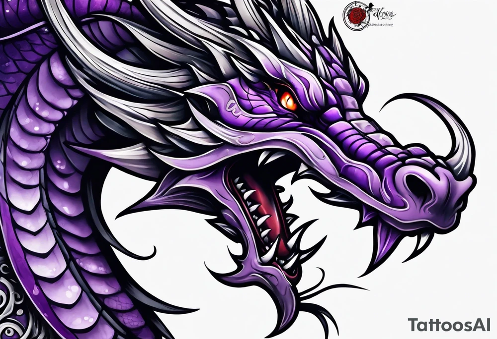 Purple eldritch dragon arm sleeve tattoo idea