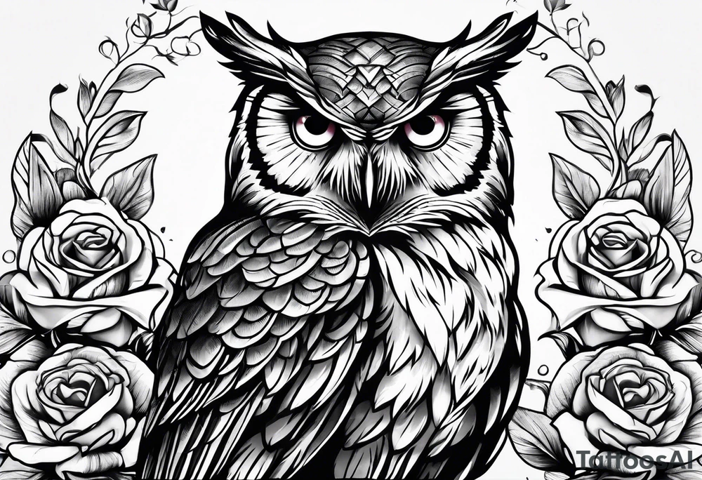 Owl holding a rose tattoo idea