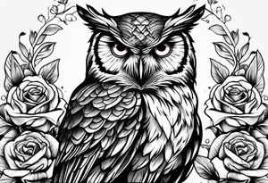 Owl holding a rose tattoo idea