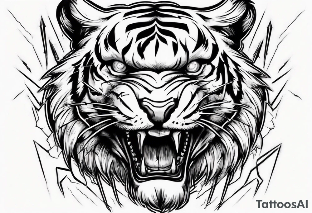 A tiger surrounded by lightning for a forearm sleeve. Also leaving room for a symbol to be below the tiger tattoo idea