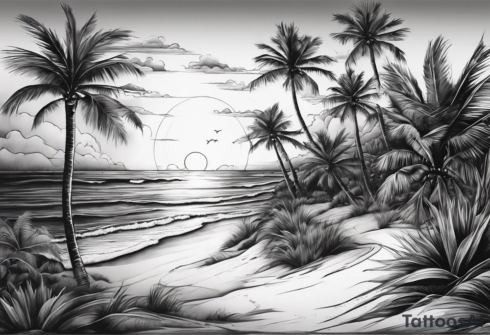 Sunset on beach palm trees tattoo idea