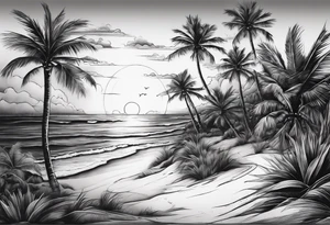 Sunset on beach palm trees tattoo idea